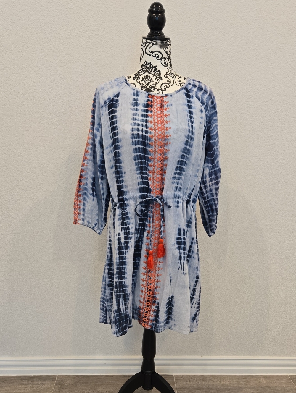 Uncle Frank Blue Tie-Dye Embroidered Dress